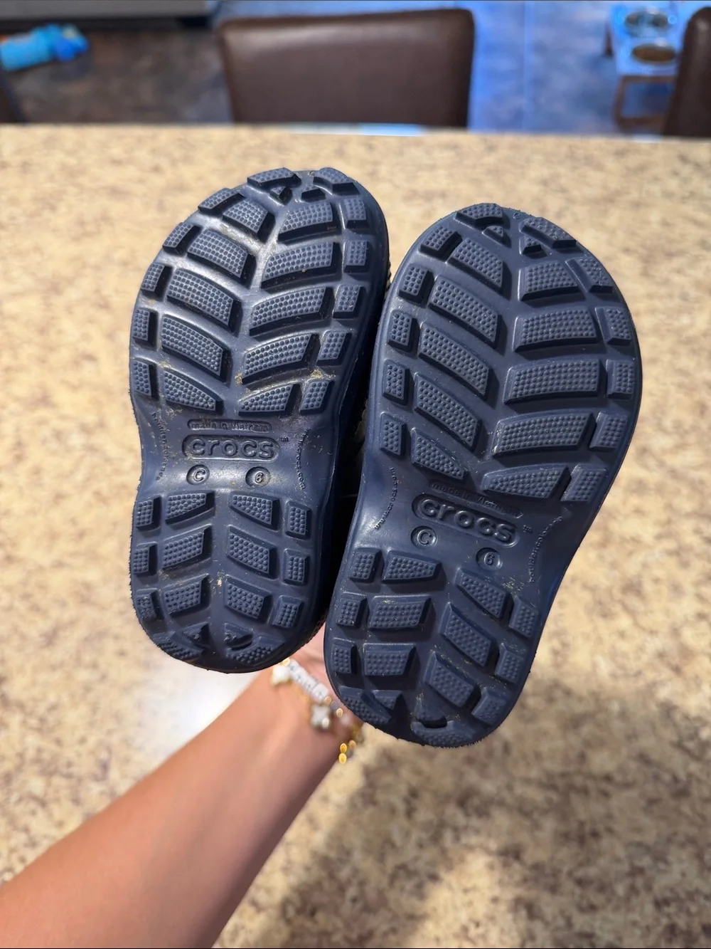 CROCS Kids Navy Blue Grip Rain Boots with Carry Handle